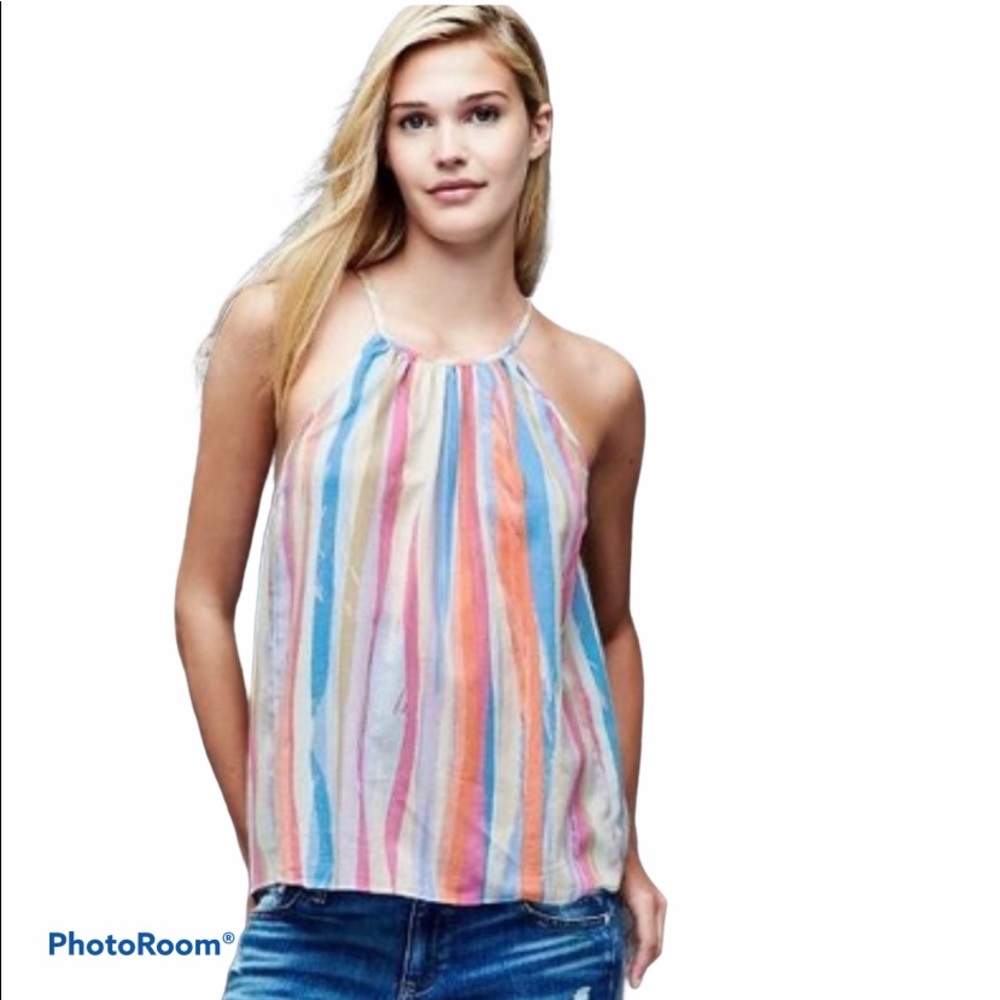 NWT Gap 100% Cotton Striped Spaghetti Strap Tank Keyhole Tie Back Size Large